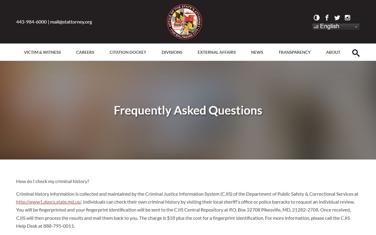 Baltimore Police Department criminal history records