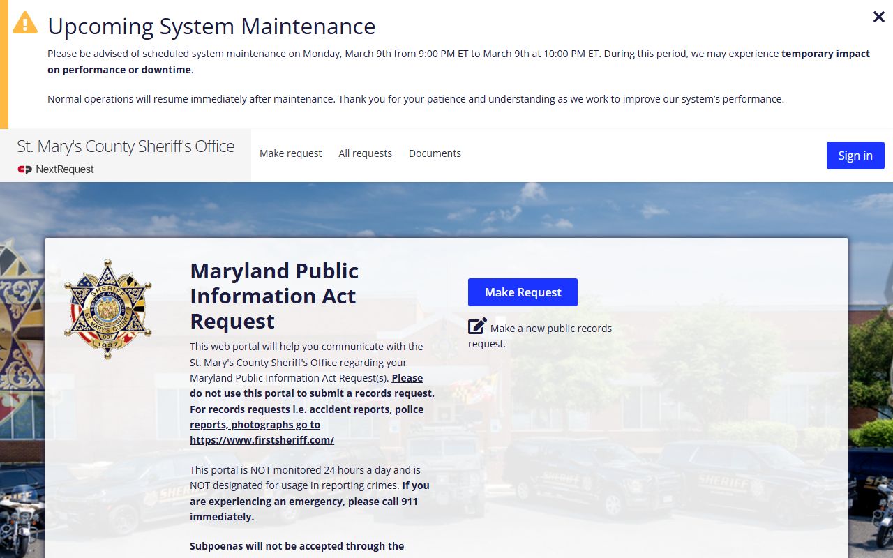 St. Mary's County criminal history Sheriff's Office Leonardtown