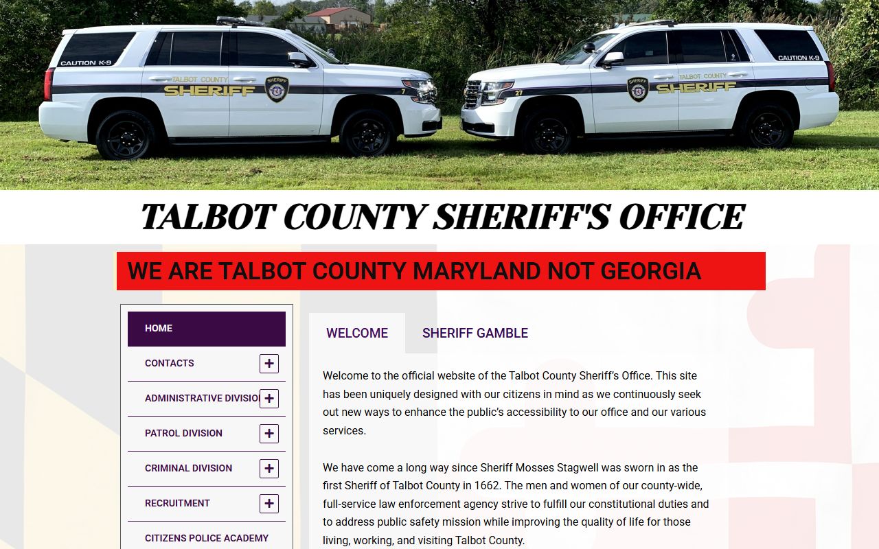 Talbot County criminal history Sheriff's Office Easton