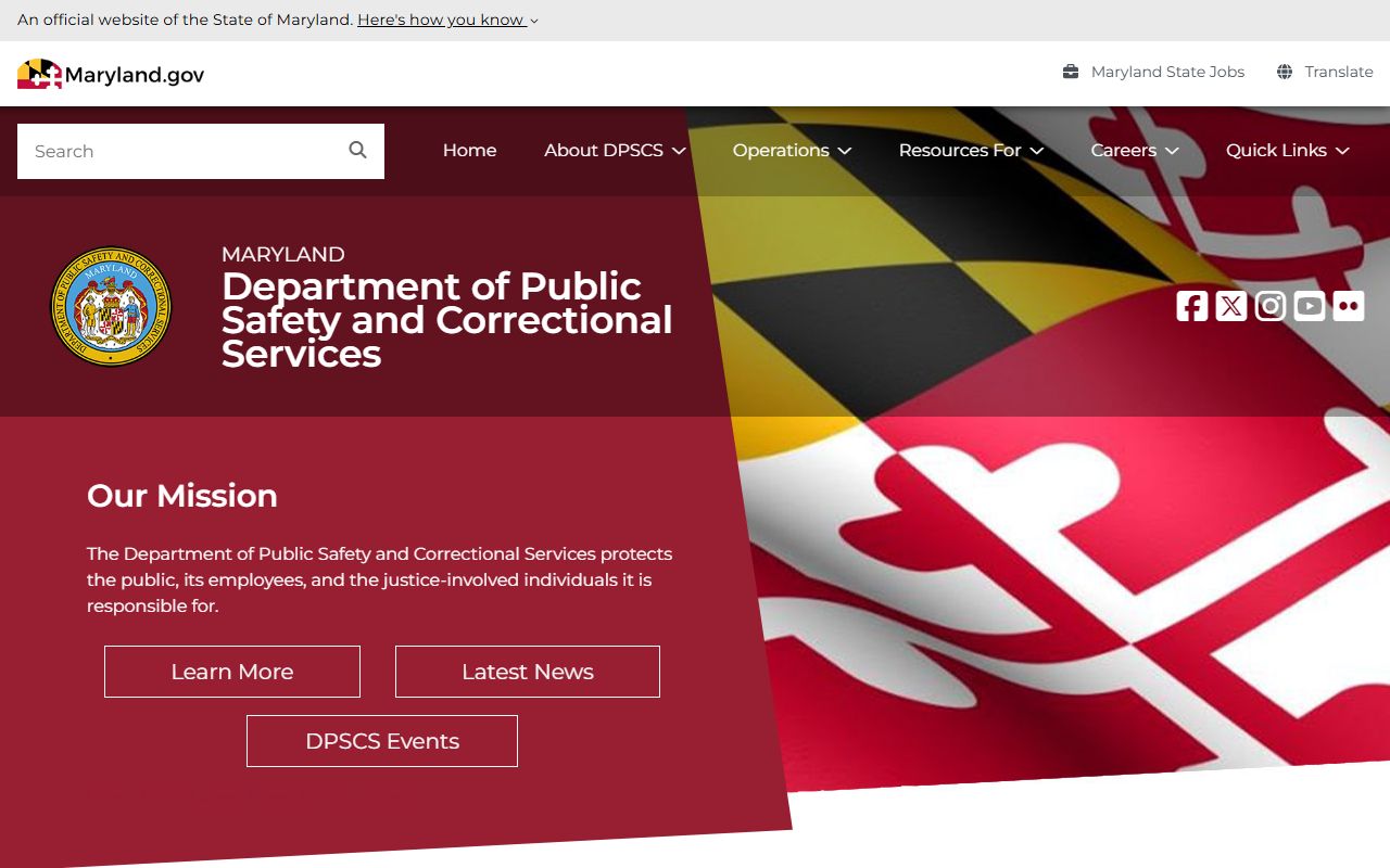 DPSCS main website for Maryland criminal history and public safety services